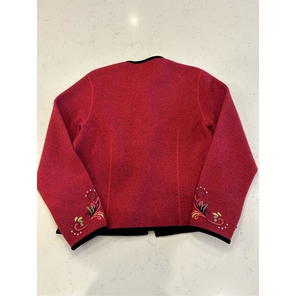 Icelandic designs red embroidered brass button cardigan size small wool - Picture 7 of 9